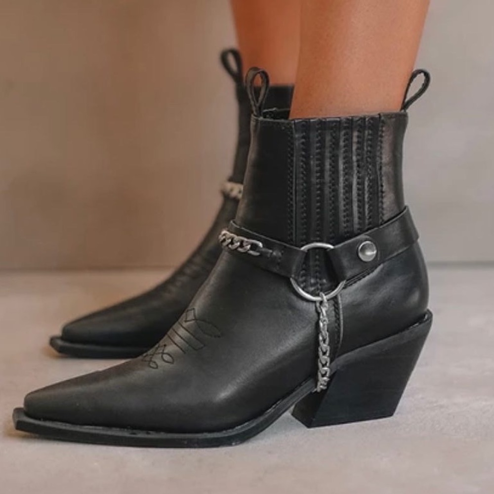 Billini Black Ankle Boots with Chain Detail